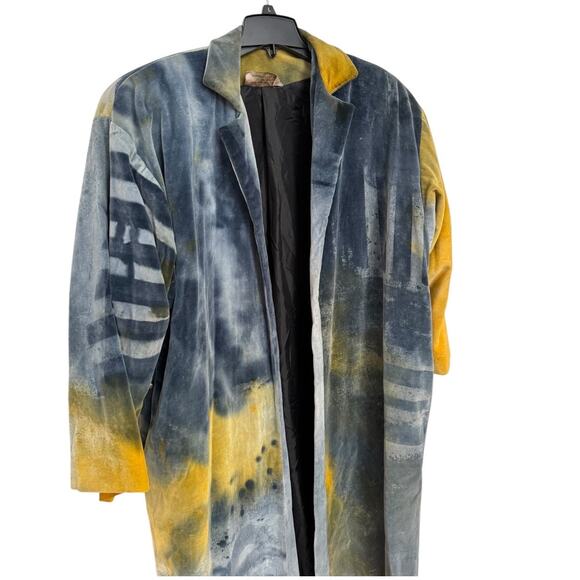 VTG 90's I’m no walking canvas Carole Waller painted long Vintage velvet coat XL - Picture 10 of 17
